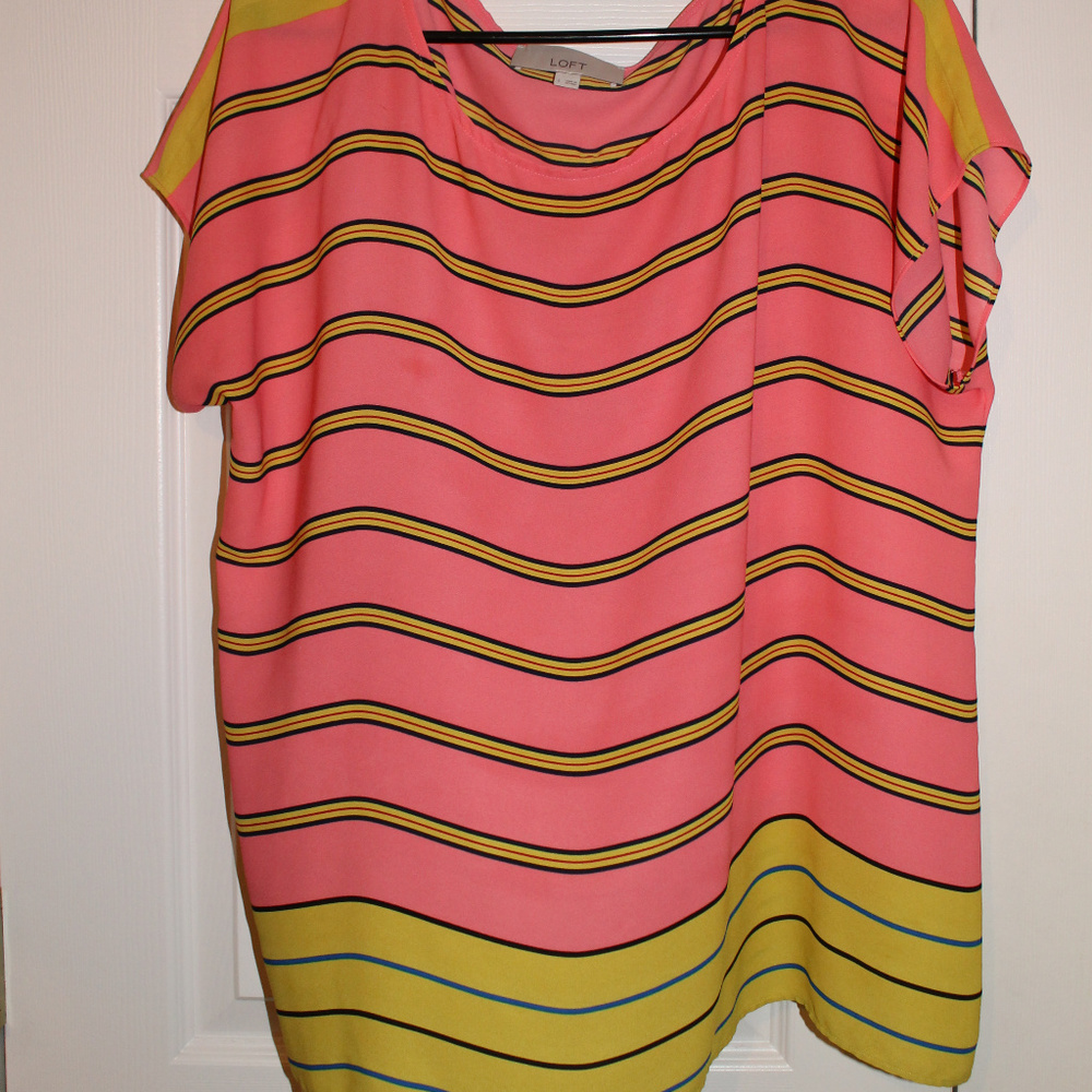 Ann Taylor Loft Drapey Shirt Large Pink & Yellow